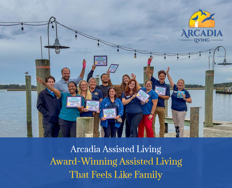 Elderly residents receiving care and support at Arcadia Living Maryland
