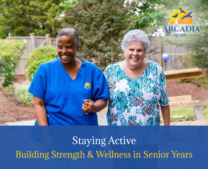 Seniors participating in group exercise at assisted living facility.