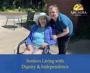 Seniors enjoying independence in assisted living at Arcadia
