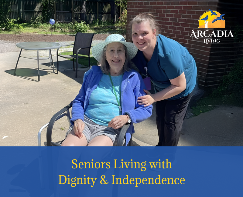 Seniors enjoying independence in assisted living at Arcadia
