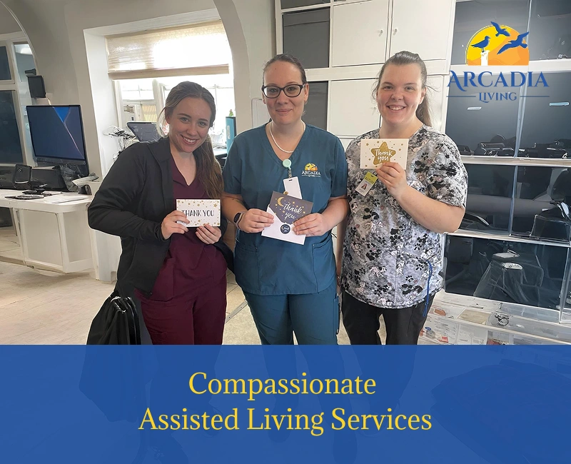 Arcadia Assisted Living caregivers supporting seniors during holiday activities