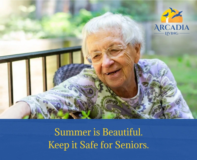 senior in assisted living facility enjoying summer outdoors safely